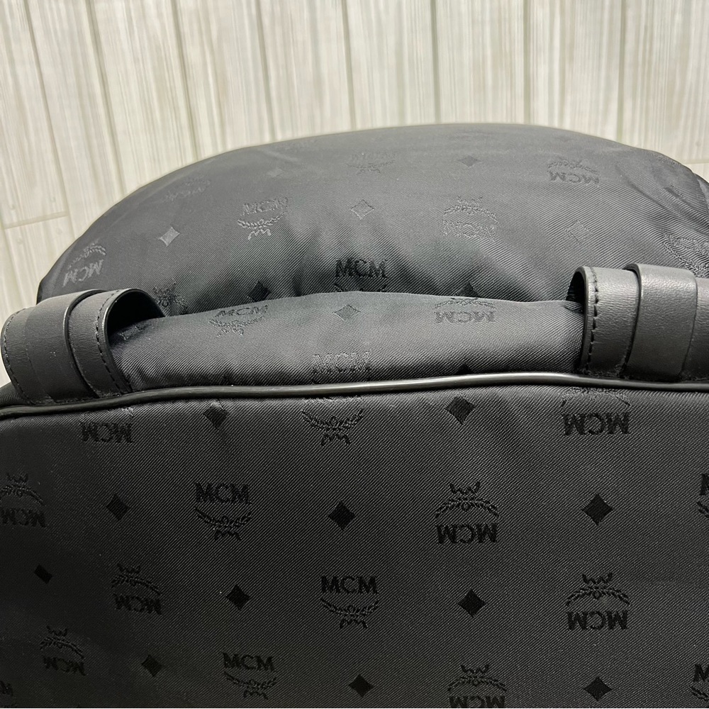 MCM Stark Backpack Black Nylon Logo Print Medium Unisex Designer Travel Bag - Picture 9 of 16